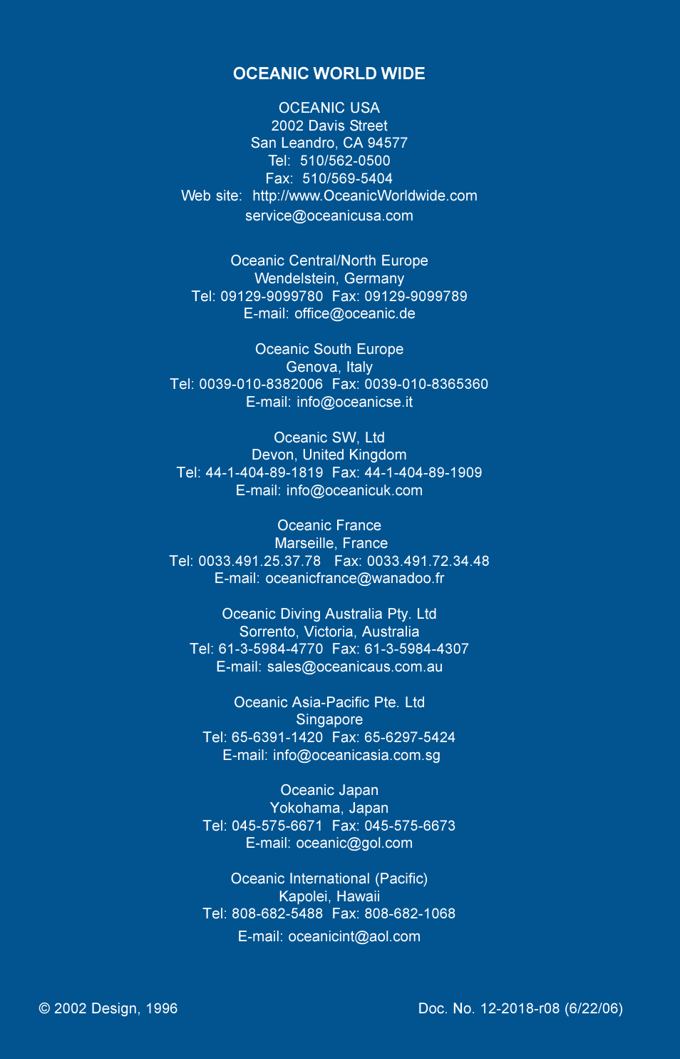 Oceanic Regulator Equipment User Manual | Page 20 / 20