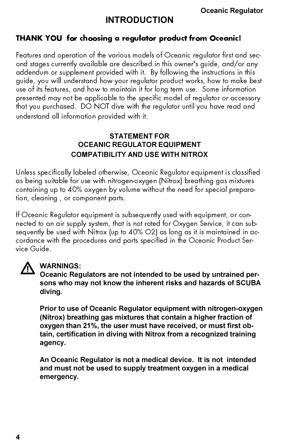 Introduction | Oceanic Regulator Equipment User Manual | Page 4 / 20