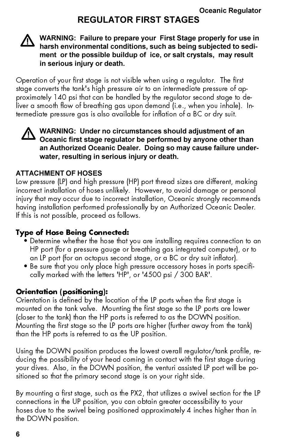 Regulator first stages | Oceanic Regulator Equipment User Manual | Page 6 / 20