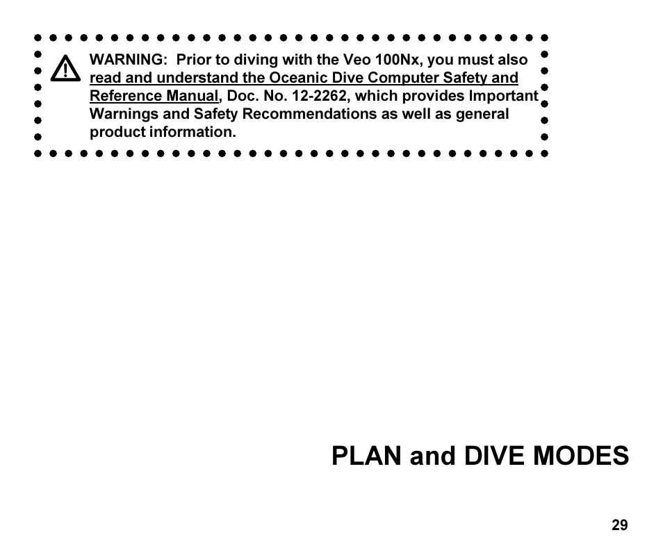 Plan and dive modes | Oceanic Personal Dive Computer Veo 100Nx User Manual | Page 29 / 72