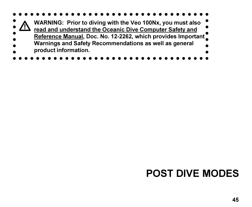 Post dive modes | Oceanic Personal Dive Computer Veo 100Nx User Manual | Page 45 / 72