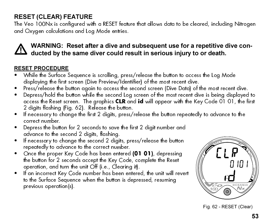 Oceanic Personal Dive Computer Veo 100Nx User Manual | Page 53 / 72