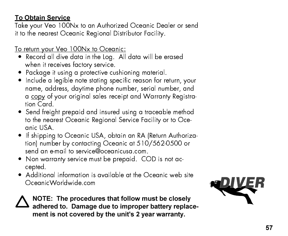 Oceanic Personal Dive Computer Veo 100Nx User Manual | Page 57 / 72