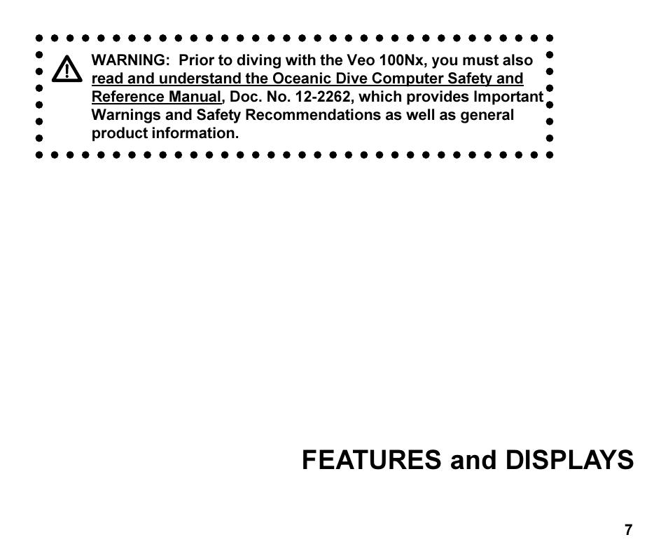 Features and displays | Oceanic Personal Dive Computer Veo 100Nx User Manual | Page 7 / 72