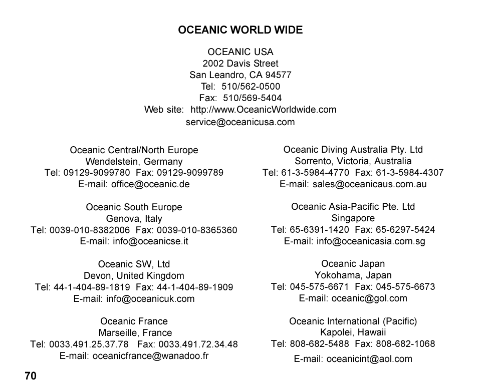 Oceanic Personal Dive Computer Veo 100Nx User Manual | Page 70 / 72