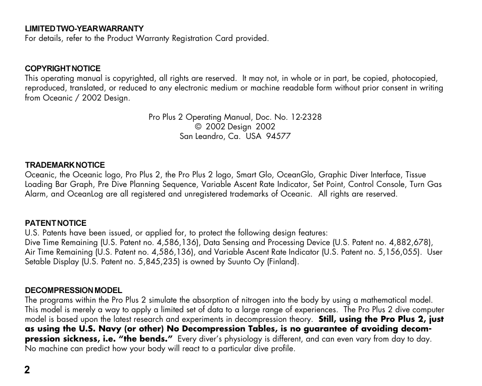 Oceanic Dive Computer Pro Plus 2 User Manual | Page 2 / 100