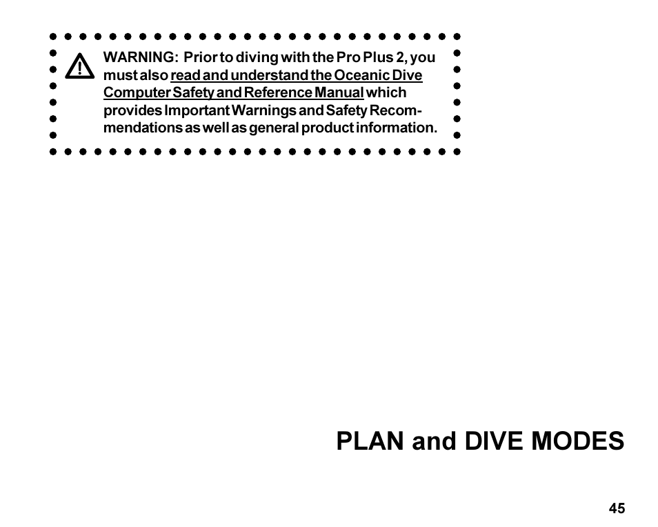 Plan and dive modes | Oceanic Dive Computer Pro Plus 2 User Manual | Page 45 / 100