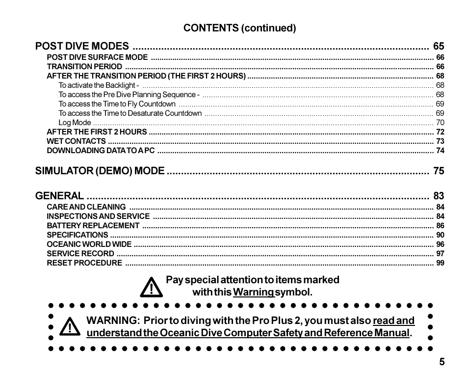 Simulator (demo) mode general | Oceanic Dive Computer Pro Plus 2 User Manual | Page 5 / 100