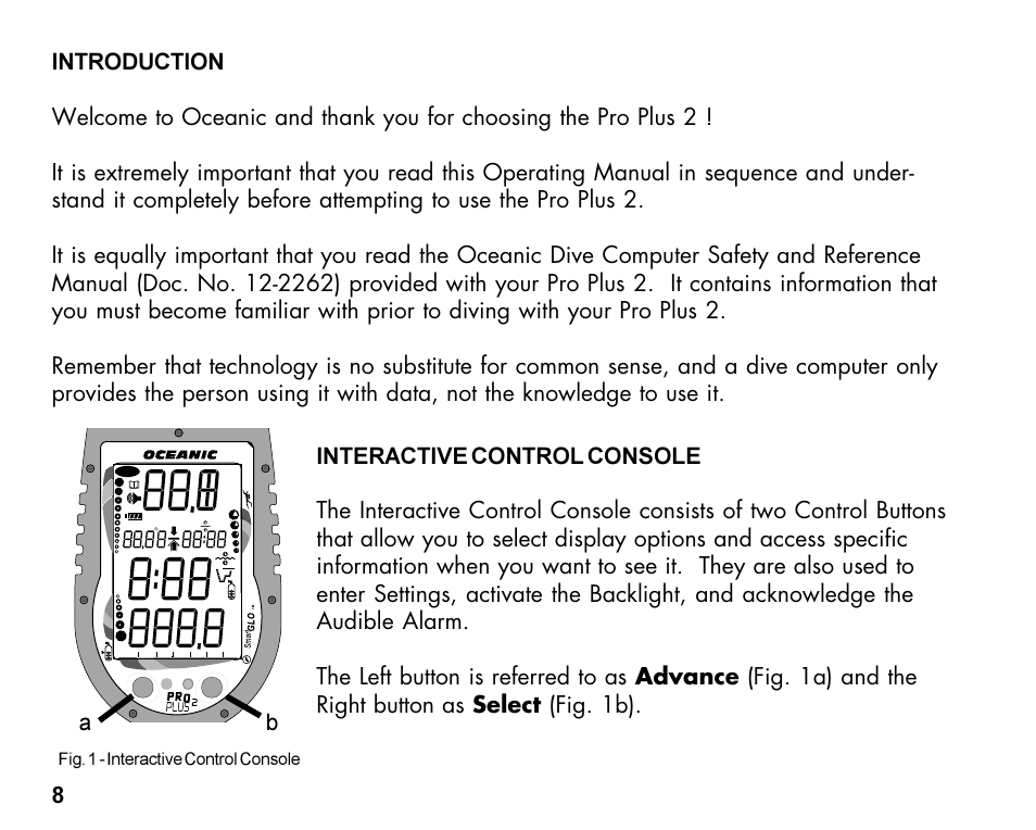 Fig. 1 - interactive control console | Oceanic Dive Computer Pro Plus 2 User Manual | Page 8 / 100