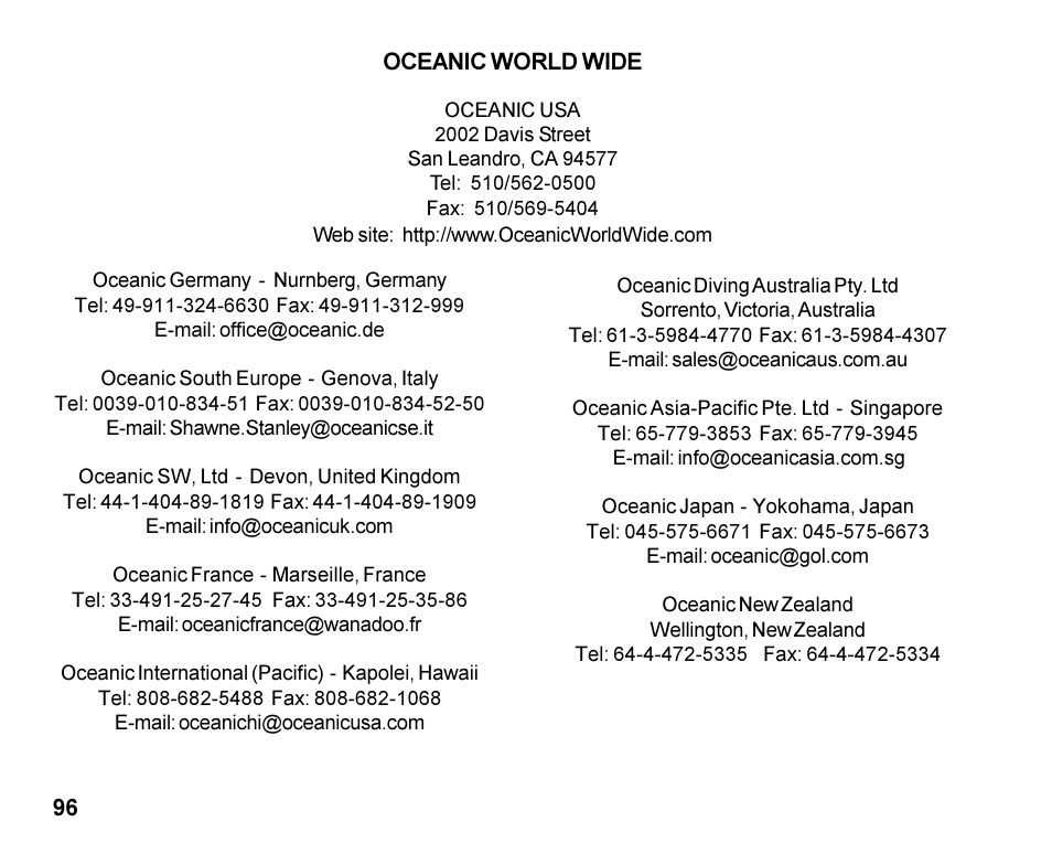 Oceanic Dive Computer Pro Plus 2 User Manual | Page 96 / 100