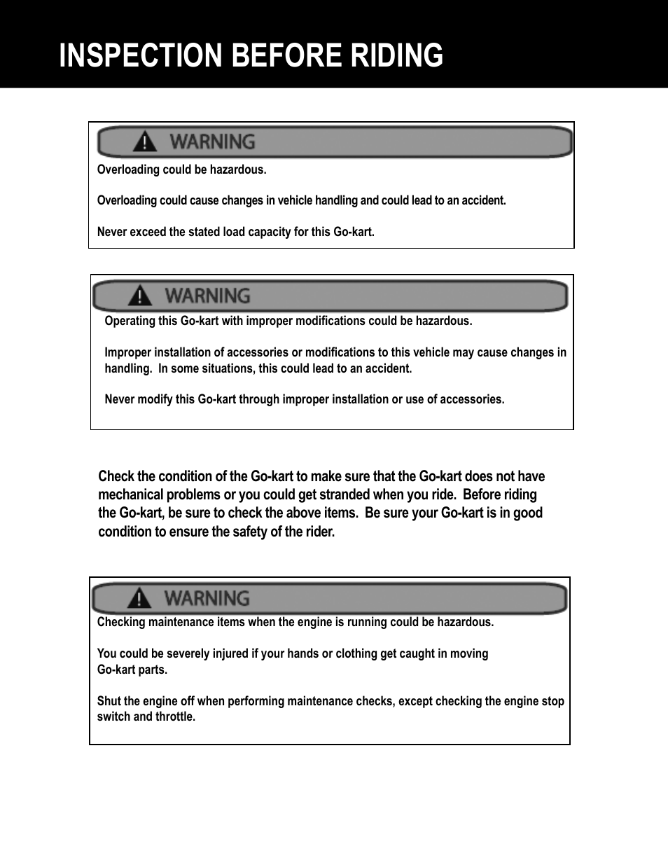 Inspection before riding | Olympia/Luggage America 65 User Manual | Page 20 / 44