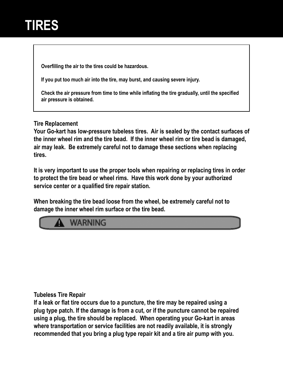 Tires | Olympia/Luggage America 65 User Manual | Page 32 / 44