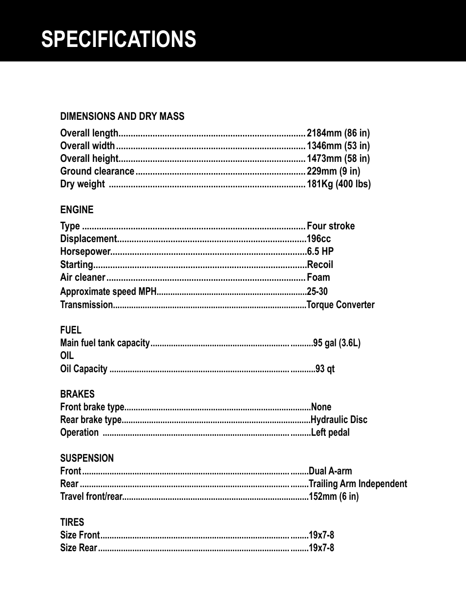 Specifications | Olympia/Luggage America 65 User Manual | Page 43 / 44