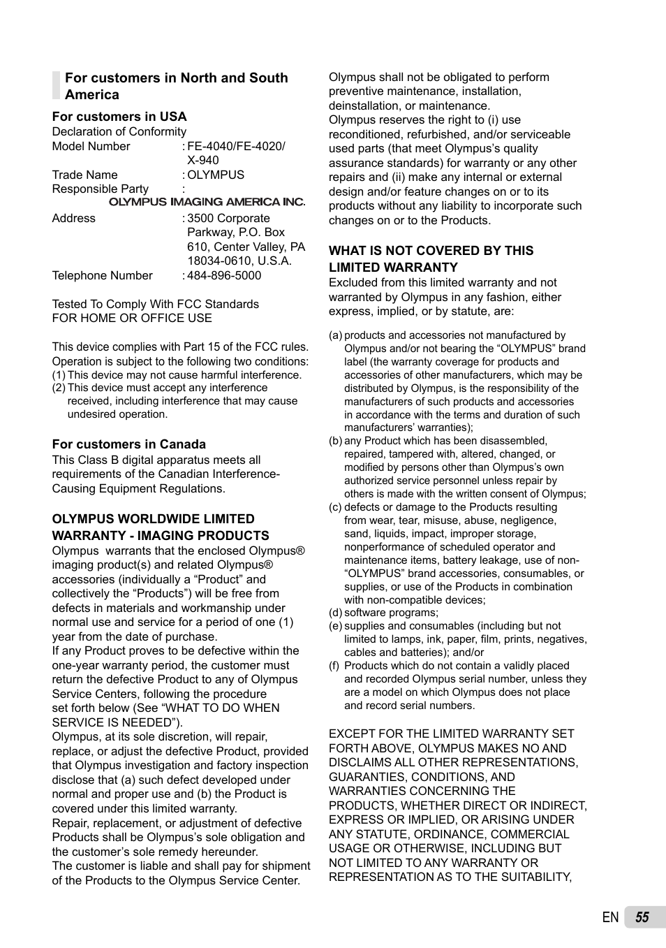 55 en | Olympus X-940 User Manual | Page 55 / 61