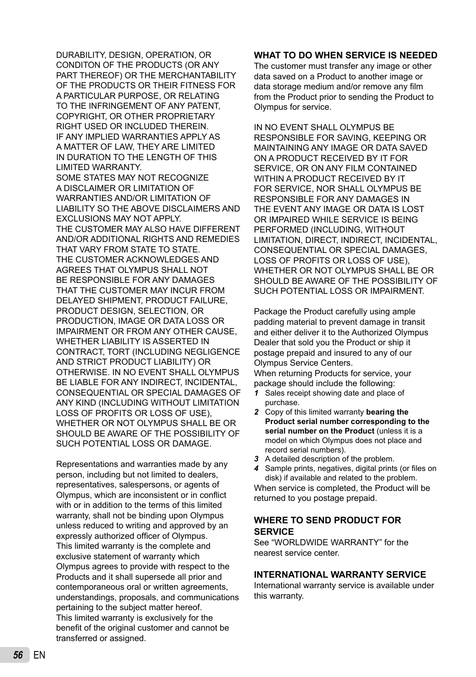 56 en | Olympus X-940 User Manual | Page 56 / 61