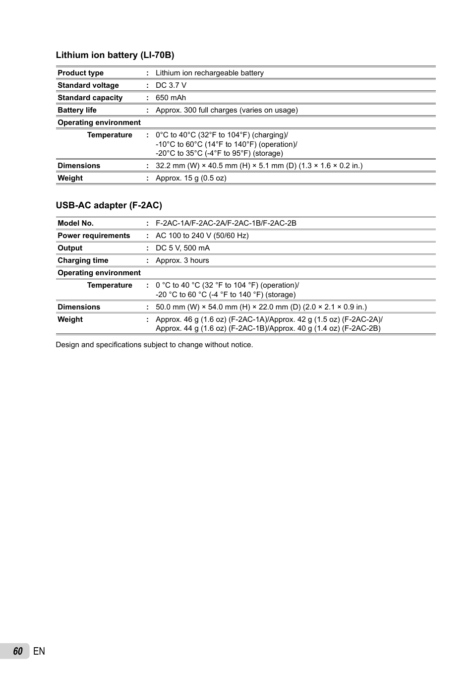 60 en | Olympus X-940 User Manual | Page 60 / 61