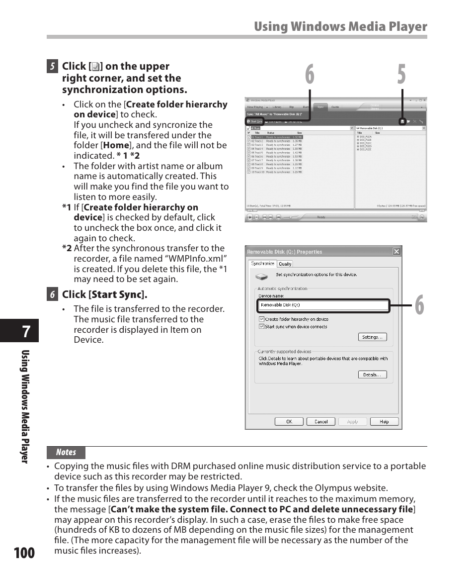 Using windows media player | Olympus DM-420 User Manual | Page 100 / 128