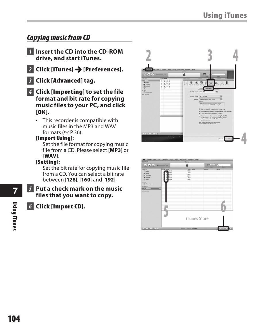 Copying music from cd | Olympus DM-420 User Manual | Page 104 / 128