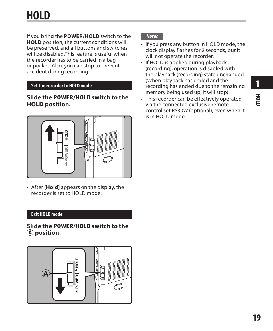 Hold | Olympus DM-420 User Manual | Page 19 / 128