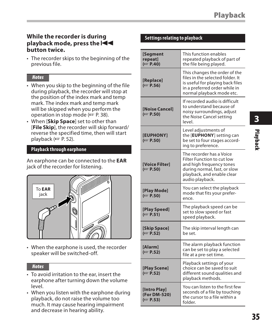 Playback | Olympus DM-420 User Manual | Page 35 / 128