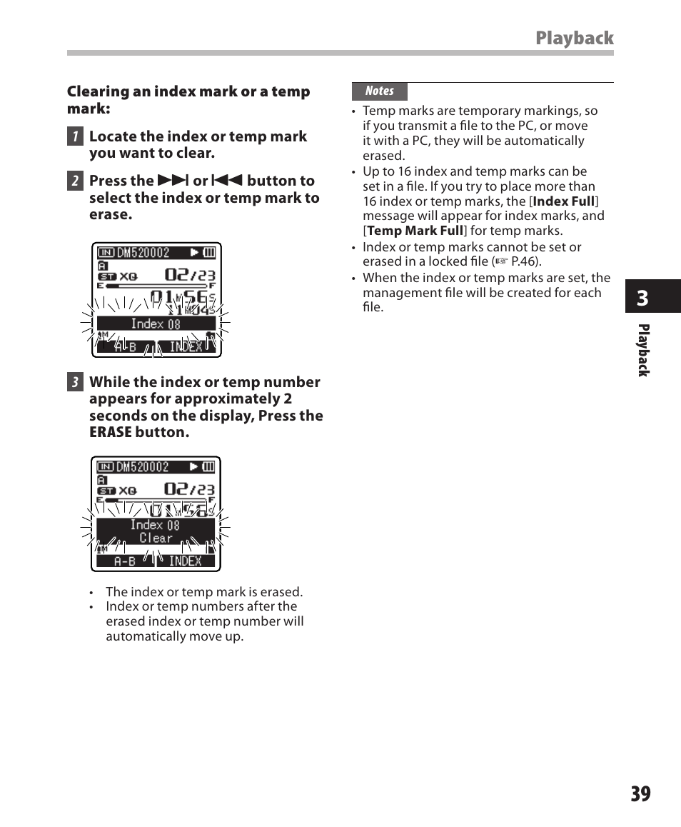 Playback | Olympus DM-420 User Manual | Page 39 / 128