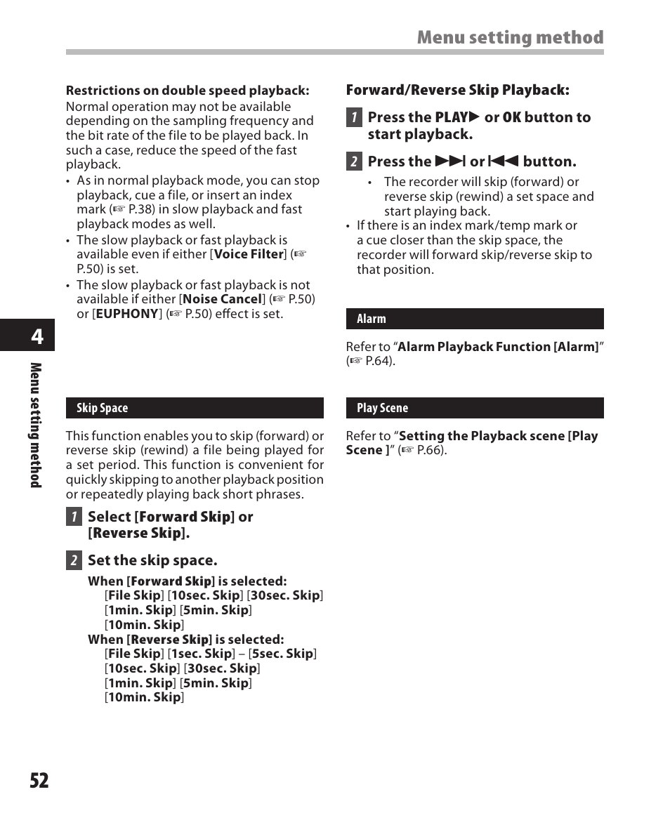 Menu setting method | Olympus DM-420 User Manual | Page 52 / 128