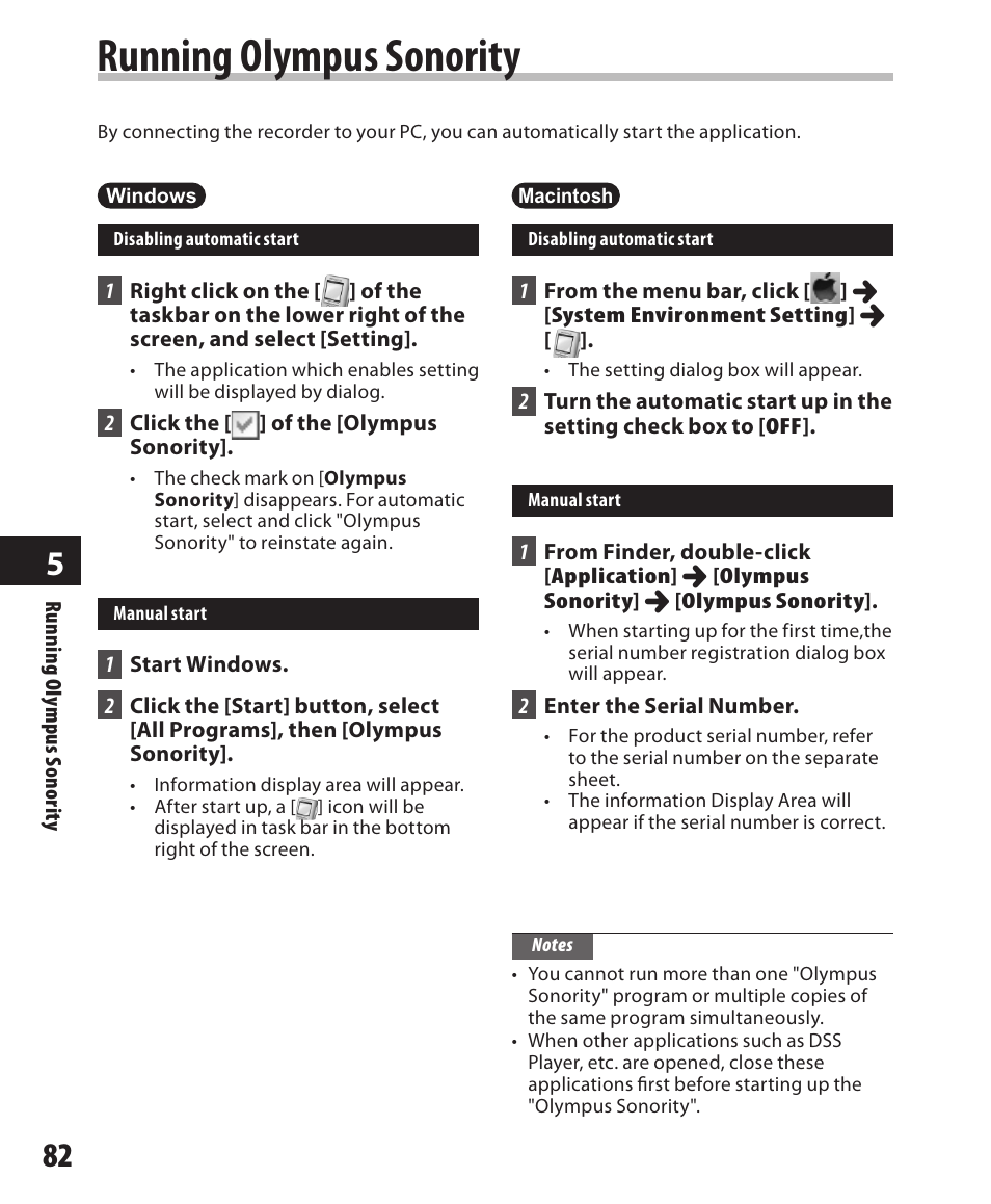 Running olympus sonority | Olympus DM-420 User Manual | Page 82 / 128