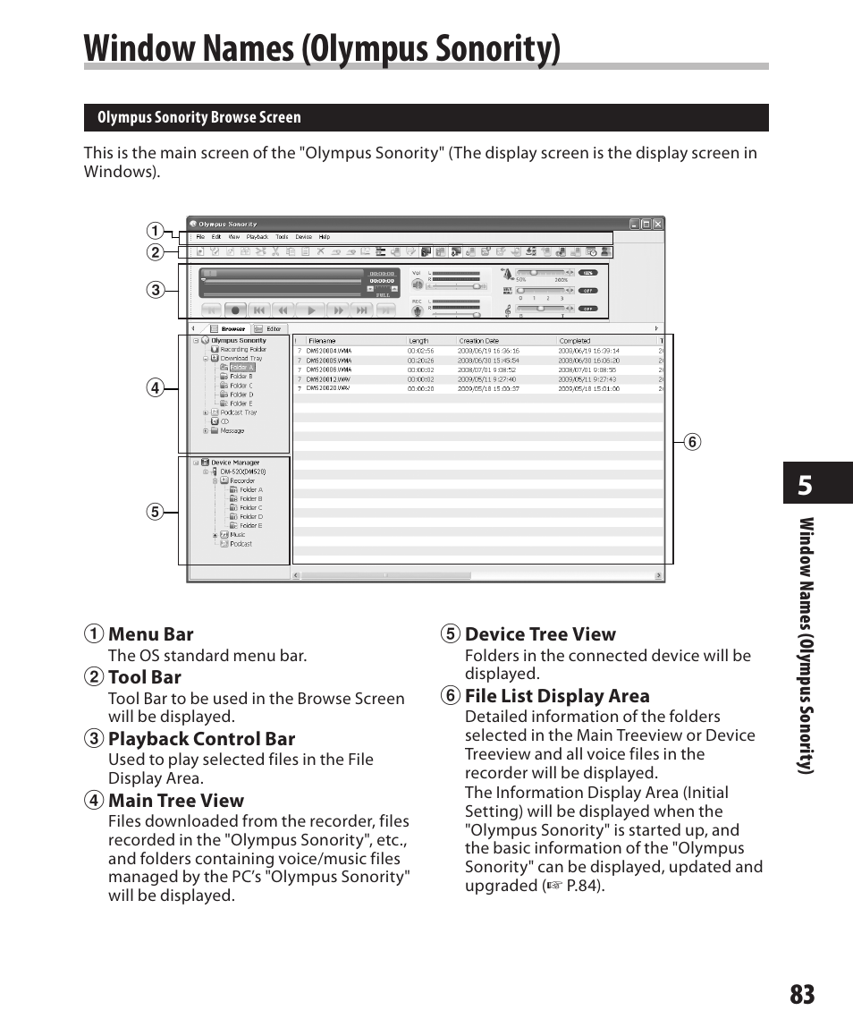Window names (olympus sonority) | Olympus DM-420 User Manual | Page 83 / 128