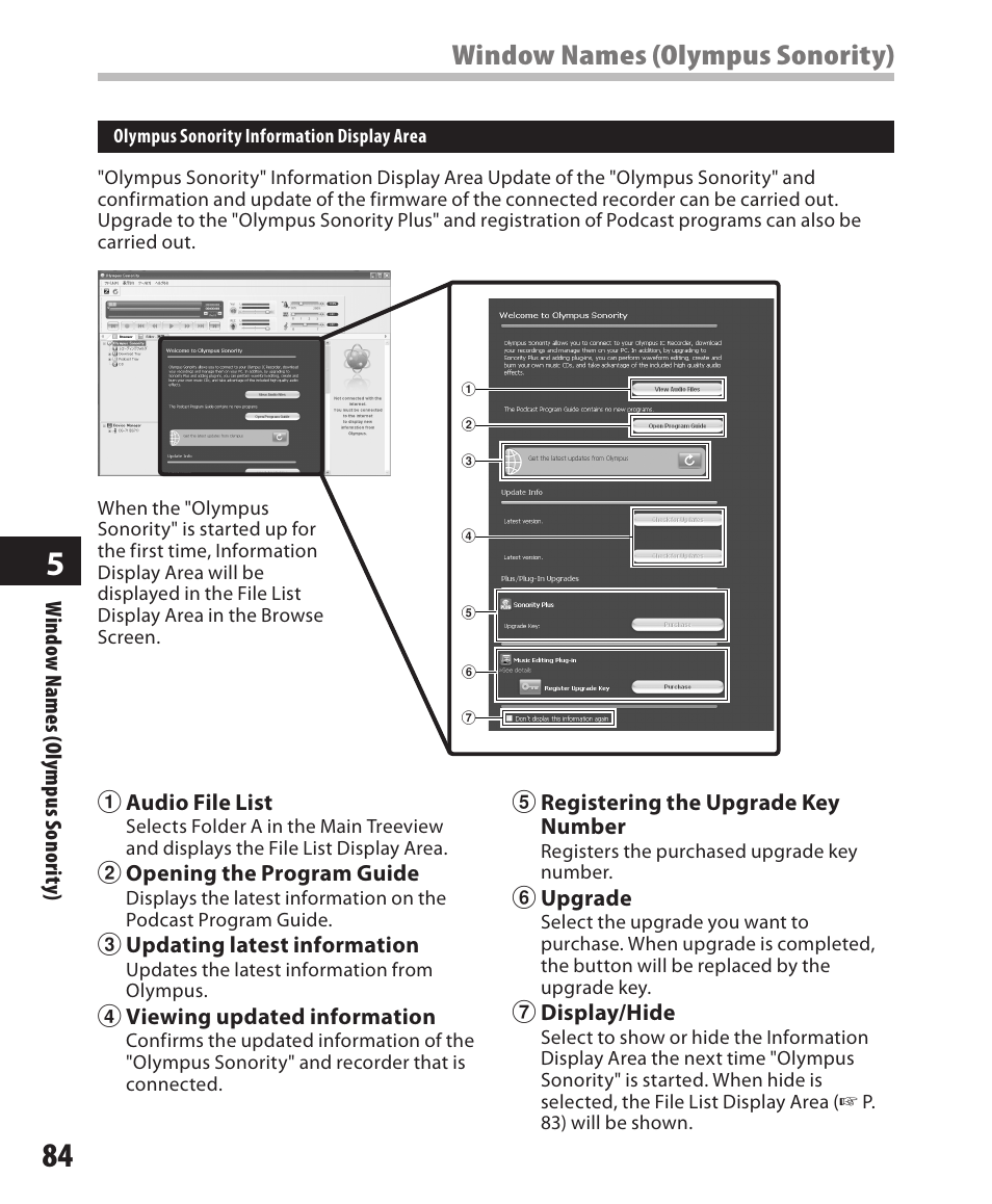 Window names (olympus sonority) | Olympus DM-420 User Manual | Page 84 / 128