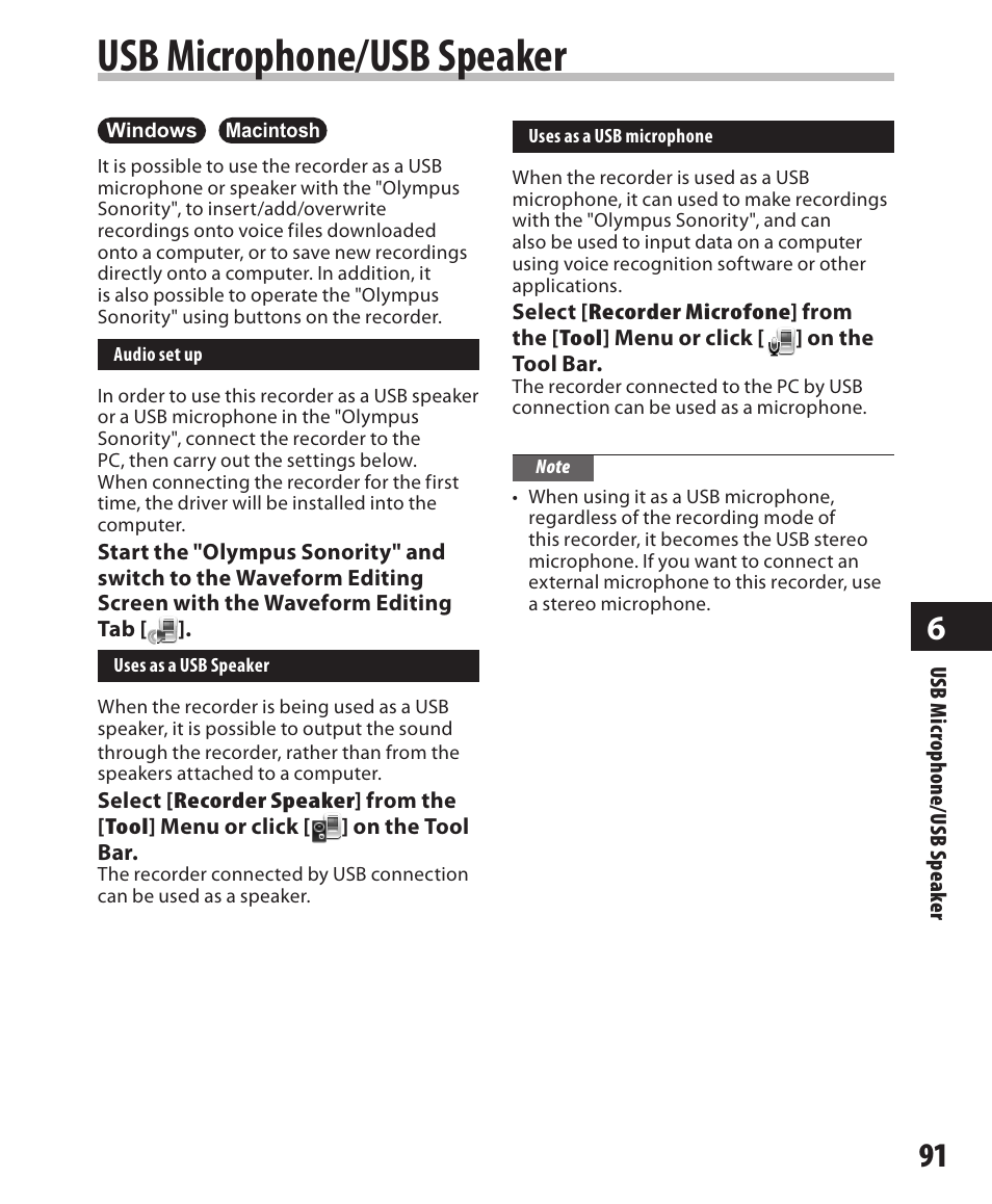 Usb microphone/usb speaker | Olympus DM-420 User Manual | Page 91 / 128