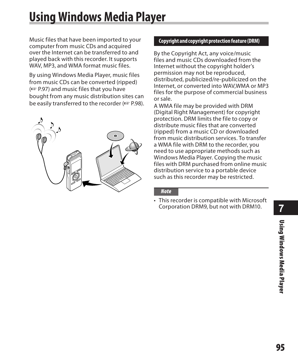 Using windows media player | Olympus DM-420 User Manual | Page 95 / 128