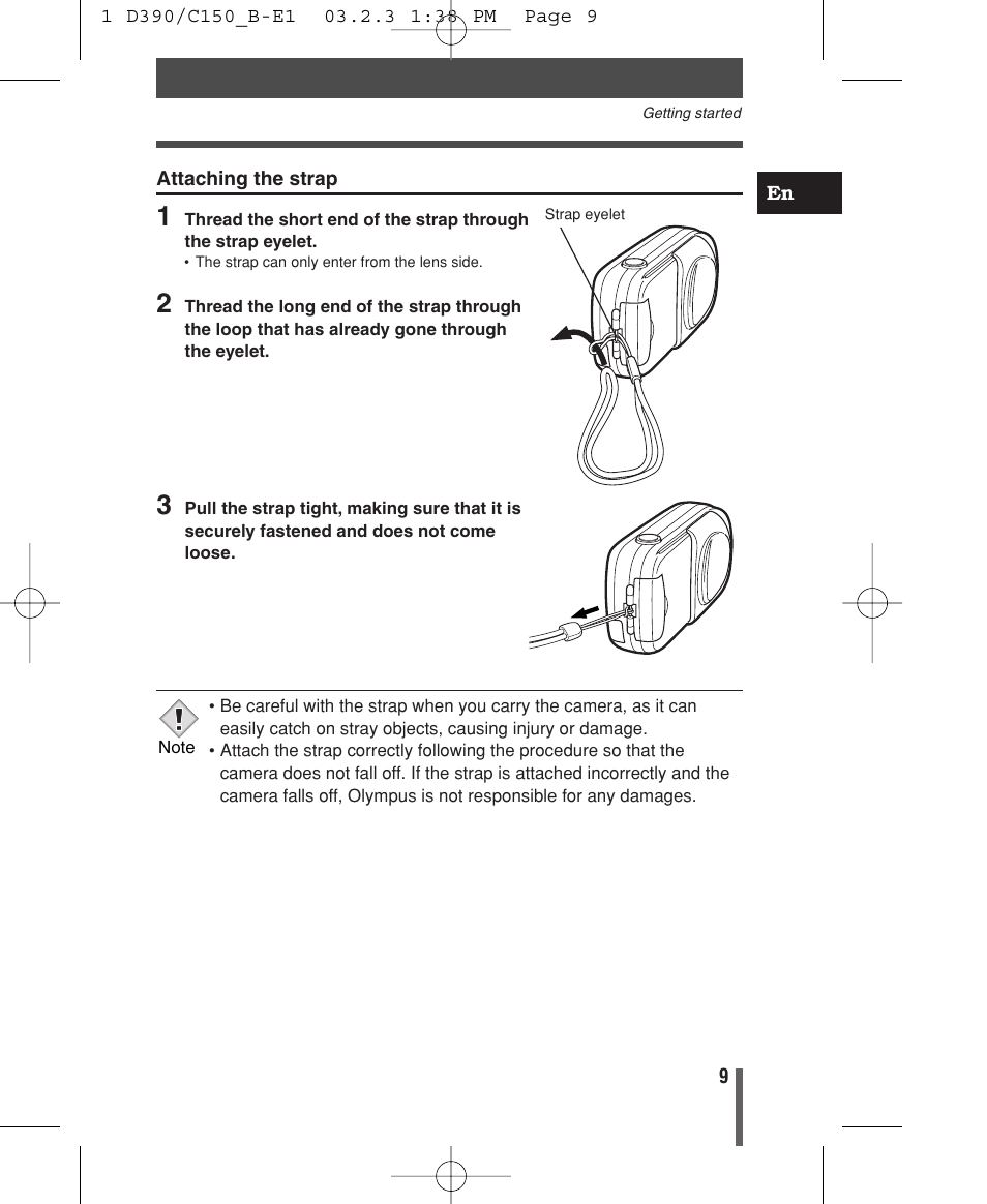 Attaching the strap | Olympus C-150 EN User Manual | Page 11 / 216