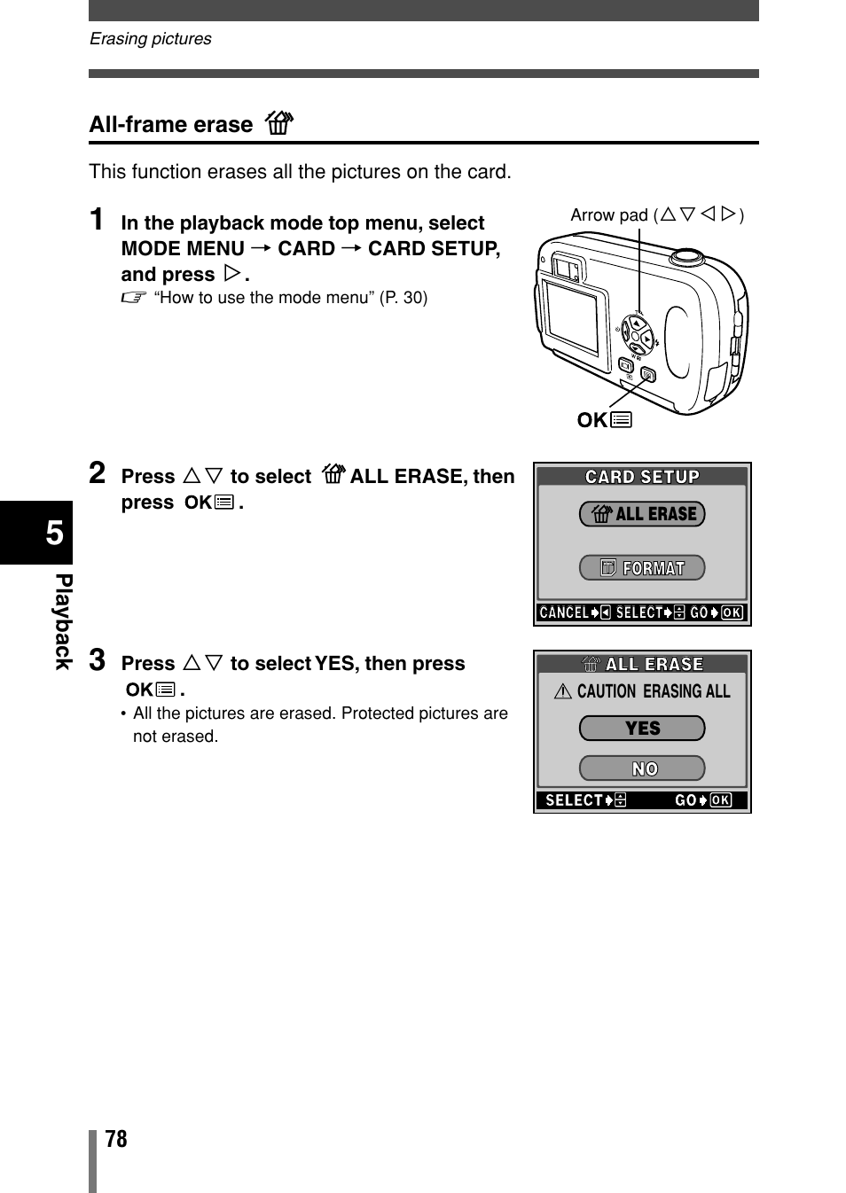 All-frame erase | Olympus C-150 EN User Manual | Page 115 / 216