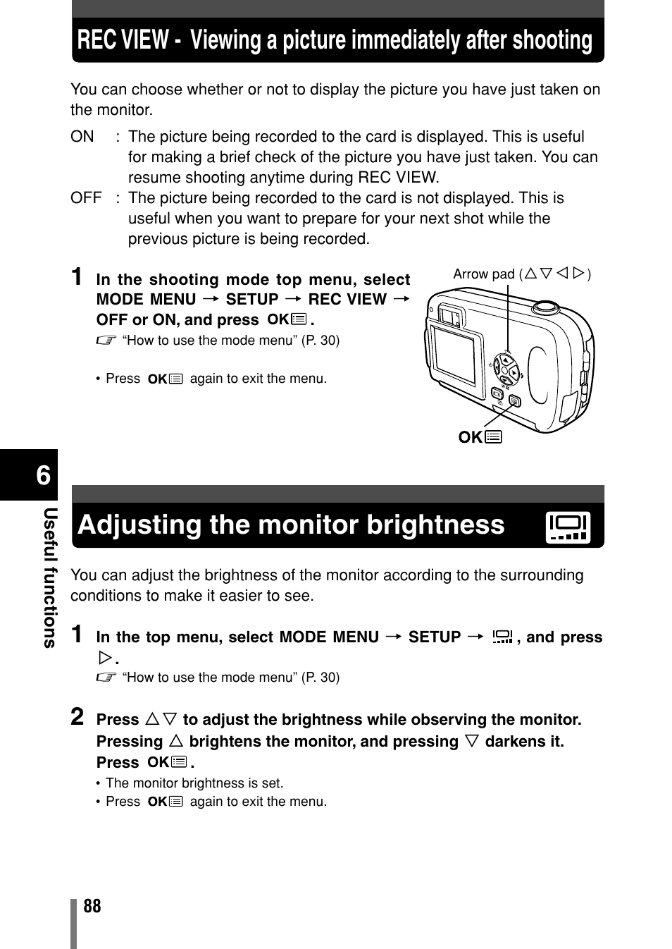 Adjusting the monitor brightness | Olympus C-150 EN User Manual | Page 125 / 216