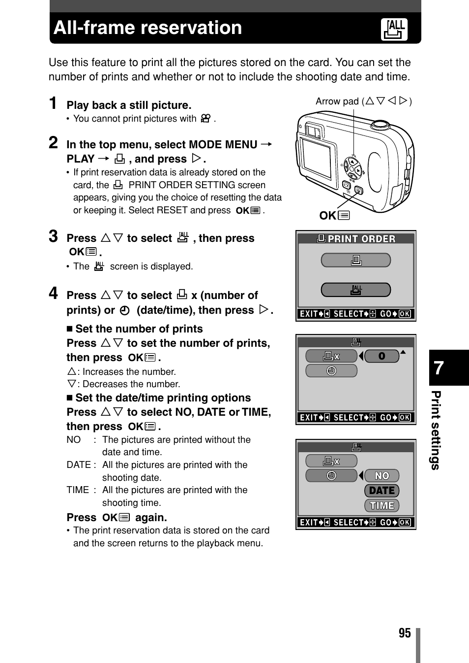 All-frame reservation, Print settings | Olympus C-150 EN User Manual | Page 132 / 216