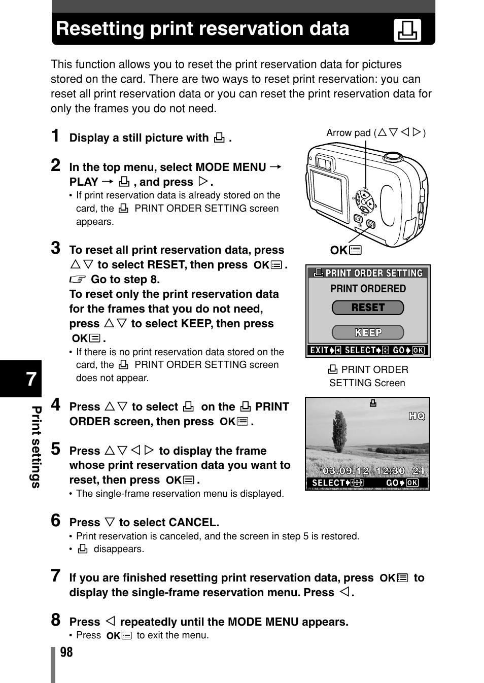 Resetting print reservation data | Olympus C-150 EN User Manual | Page 135 / 216