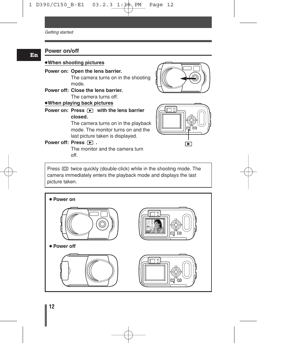 Power on / off | Olympus C-150 EN User Manual | Page 14 / 216