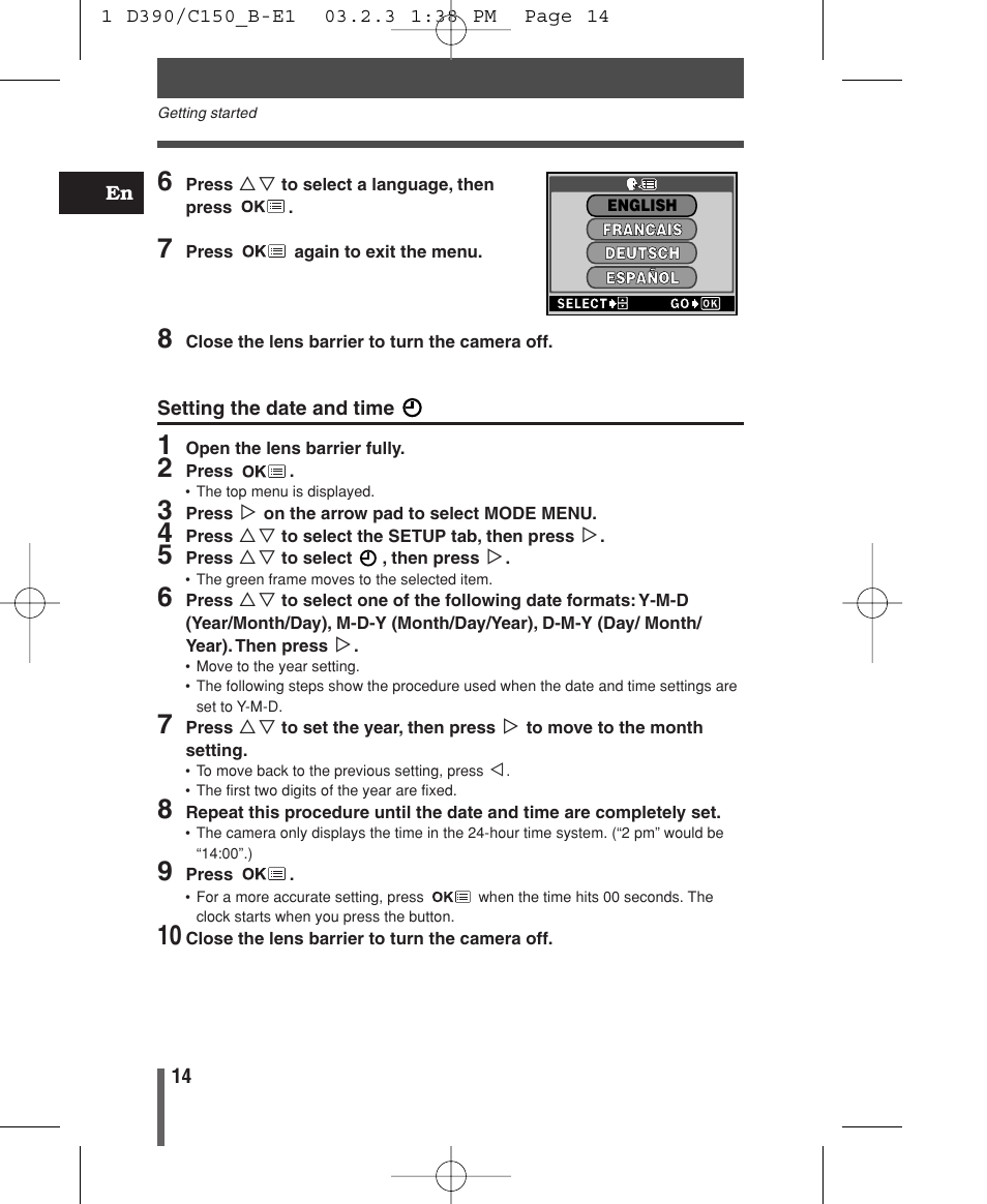 Setting date & time | Olympus C-150 EN User Manual | Page 16 / 216