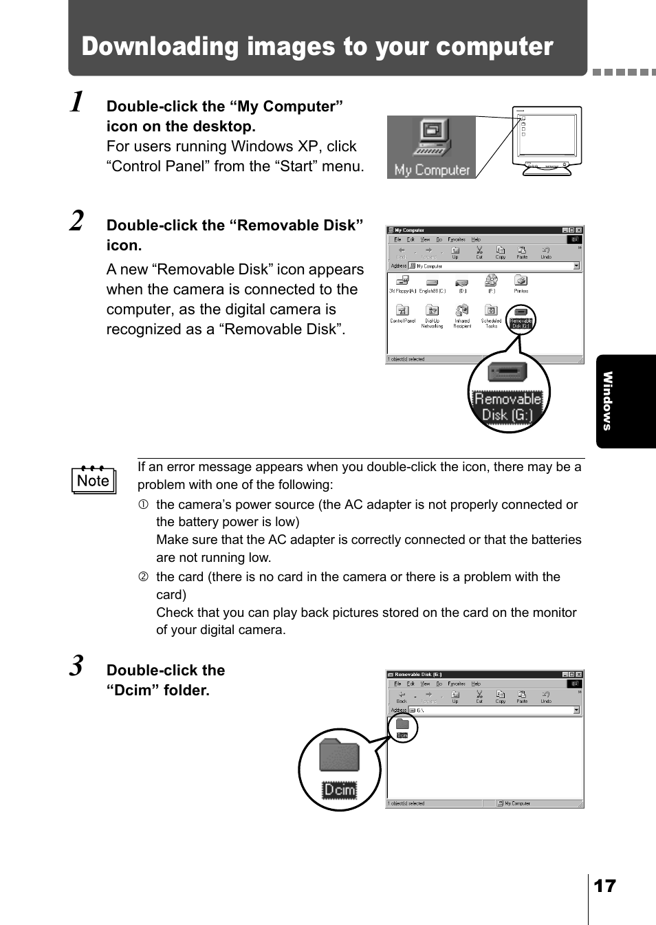 Downloading images to your computer, Ws p.17 | Olympus C-150 EN User Manual | Page 169 / 216