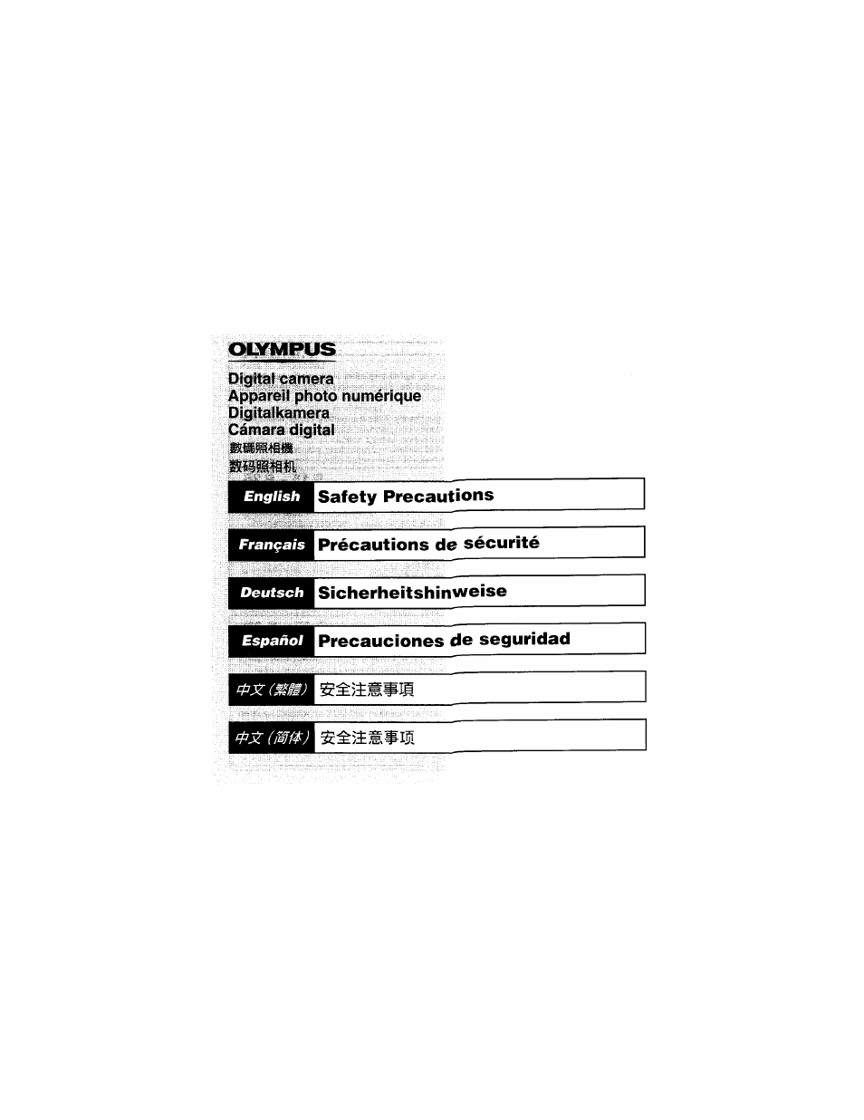 Safety precaution guide | Olympus C-150 EN User Manual | Page 196 / 216