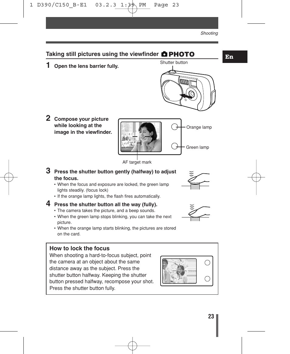 Using viewfinder, Photo | Olympus C-150 EN User Manual | Page 25 / 216