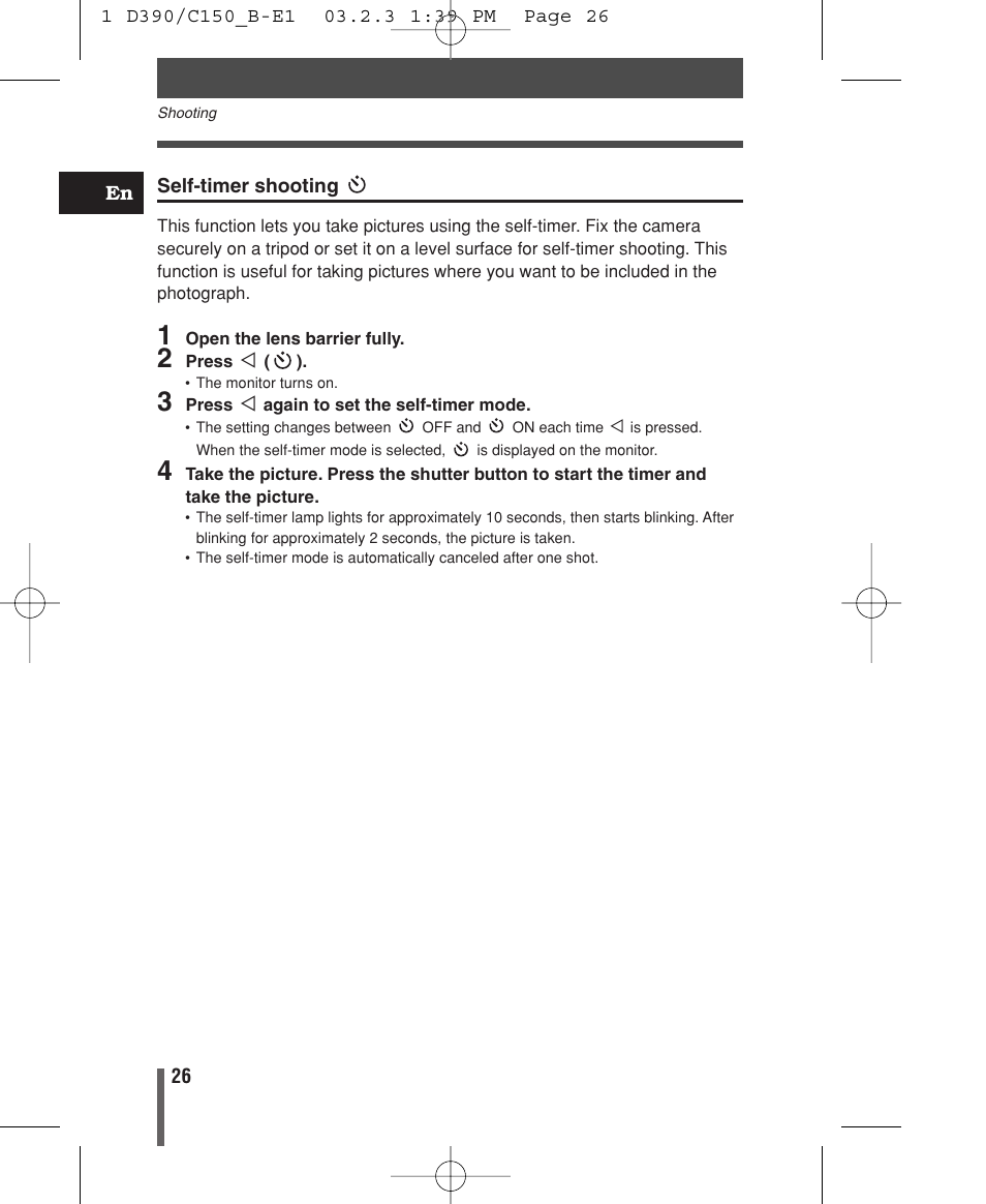 Self-timer | Olympus C-150 EN User Manual | Page 28 / 216