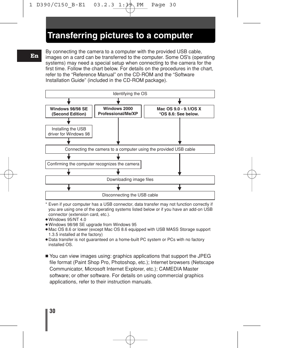 Transferring pictures to a computer, 30 en | Olympus C-150 EN User Manual | Page 32 / 216