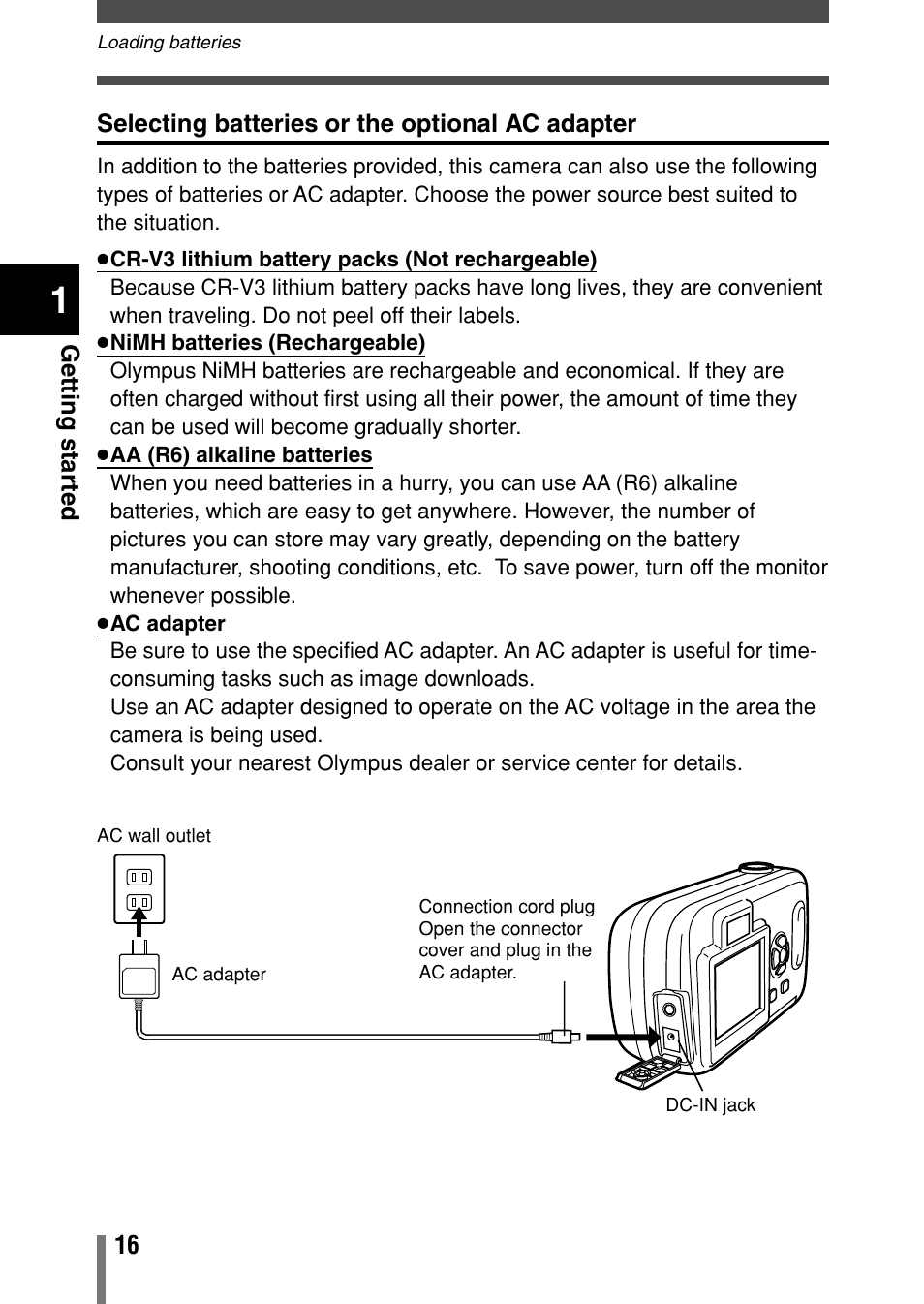 Selecting batteries or the optional ac adapter | Olympus C-150 EN User Manual | Page 53 / 216