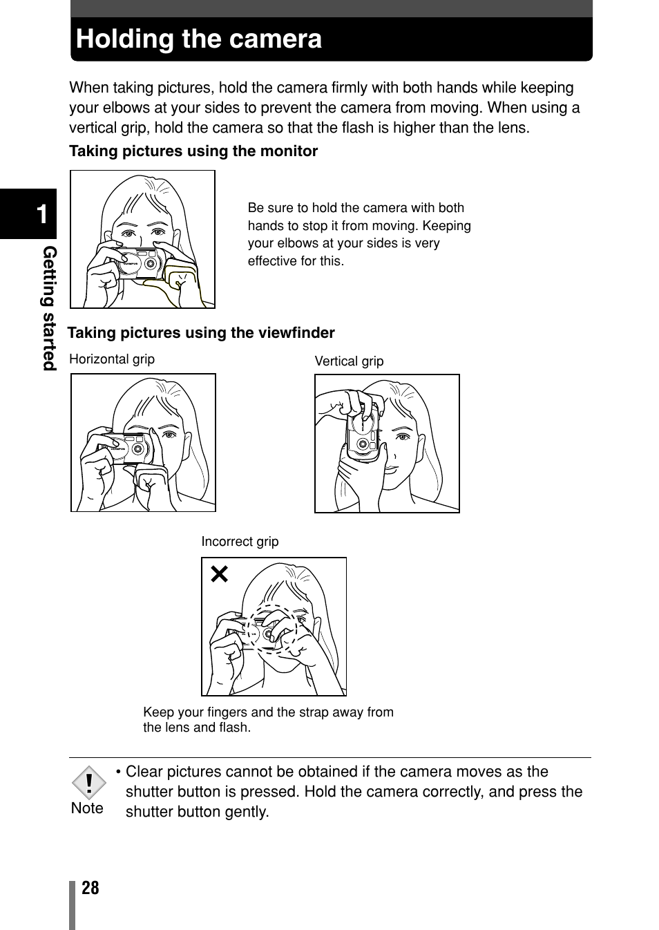 Holding the camera | Olympus C-150 EN User Manual | Page 65 / 216