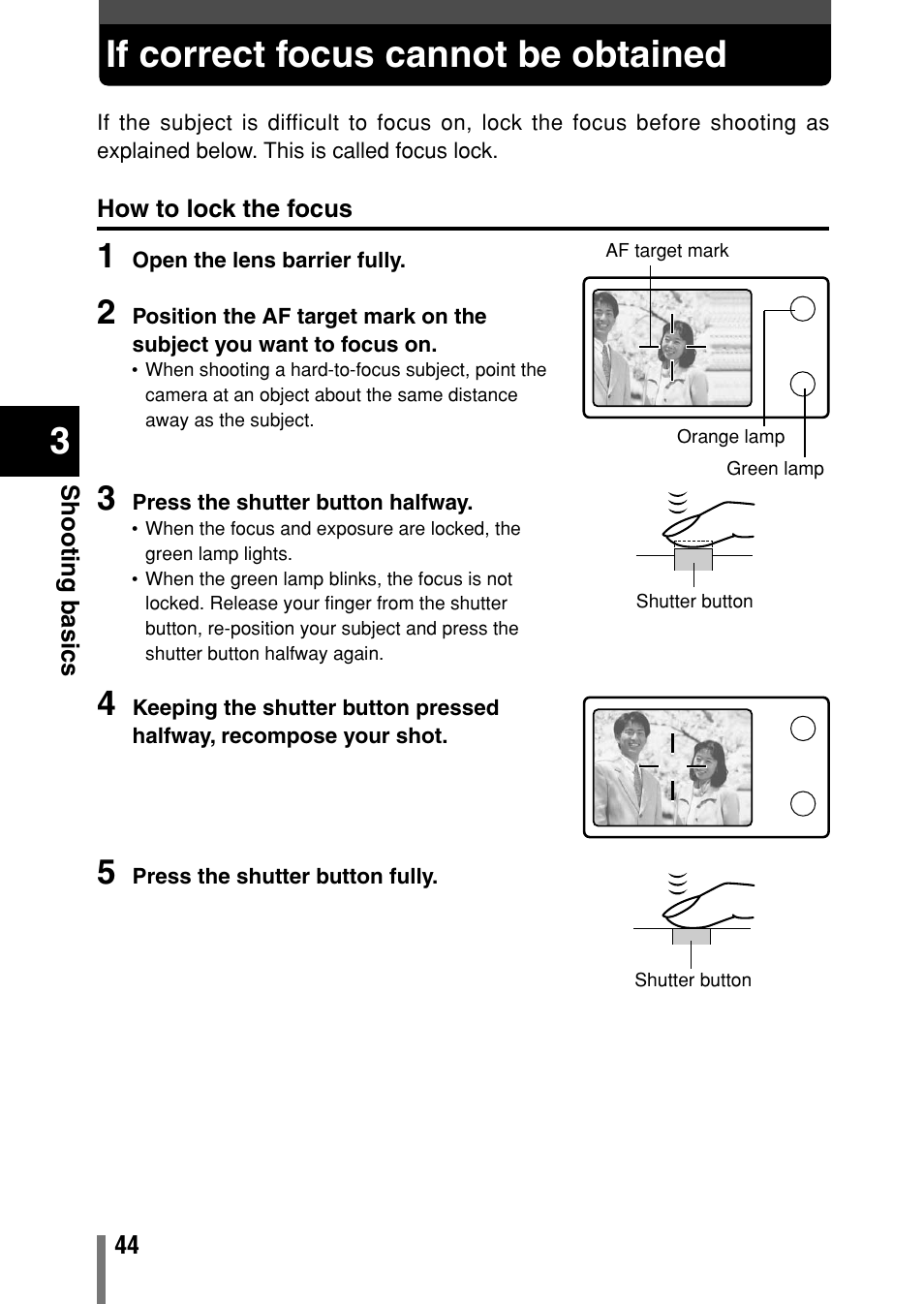 If correct focus cannot be obtained, How to lock the focus | Olympus C-150 EN User Manual | Page 81 / 216