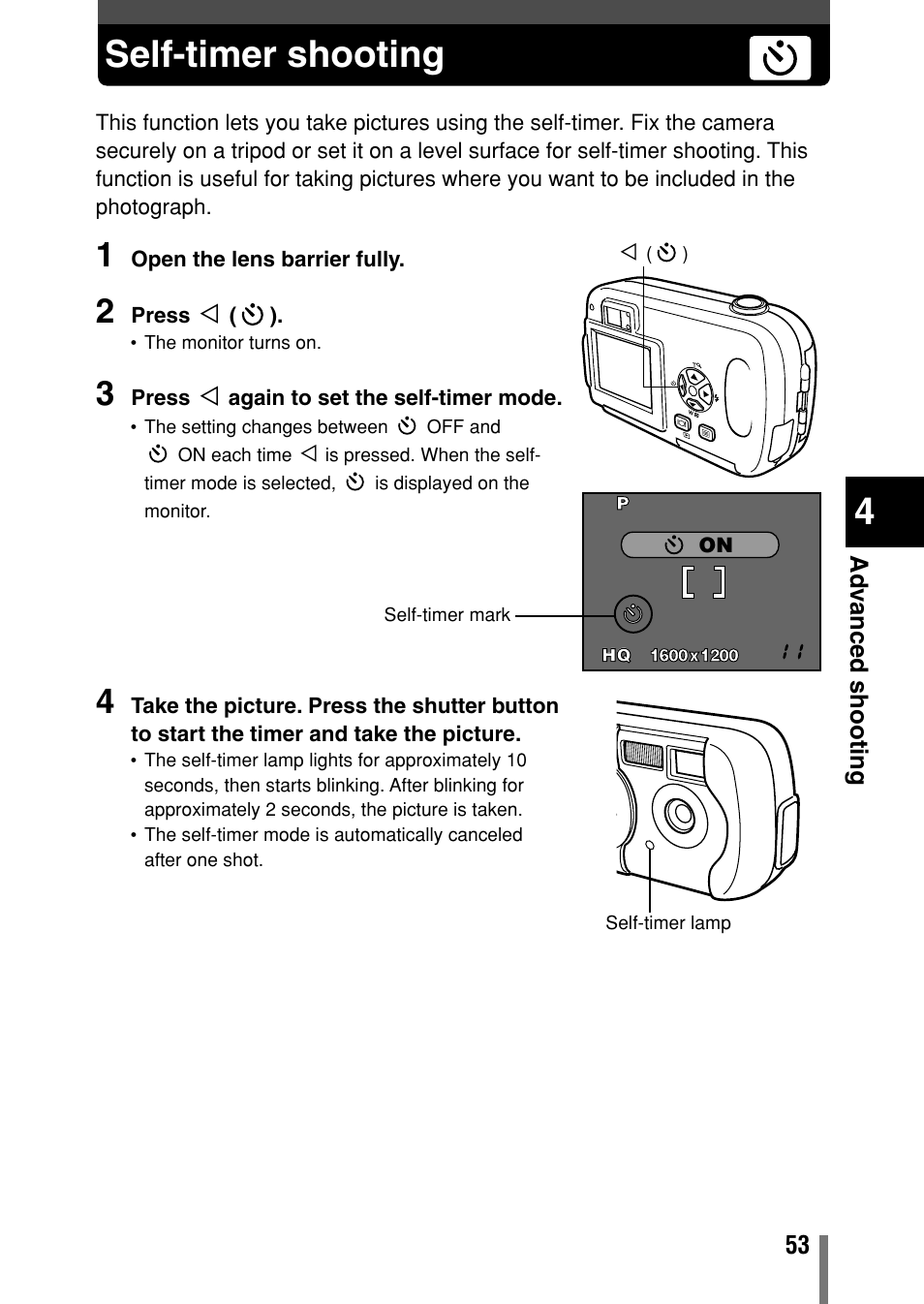 Self-timer shooting | Olympus C-150 EN User Manual | Page 90 / 216