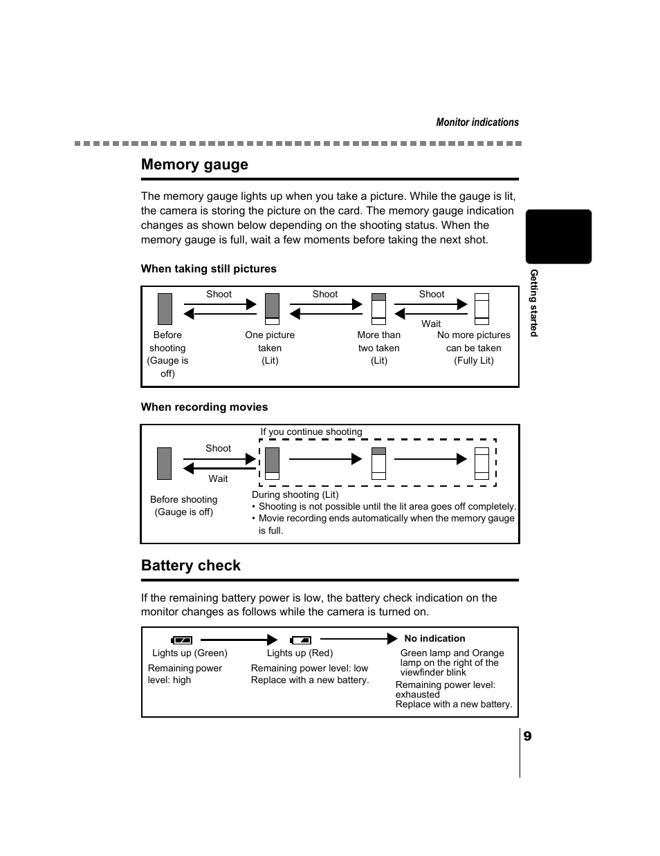 Memory gauge, Battery check, Memory gauge battery check | Olympus CAMEDIA C-2 ZOOM User Manual | Page 10 / 140