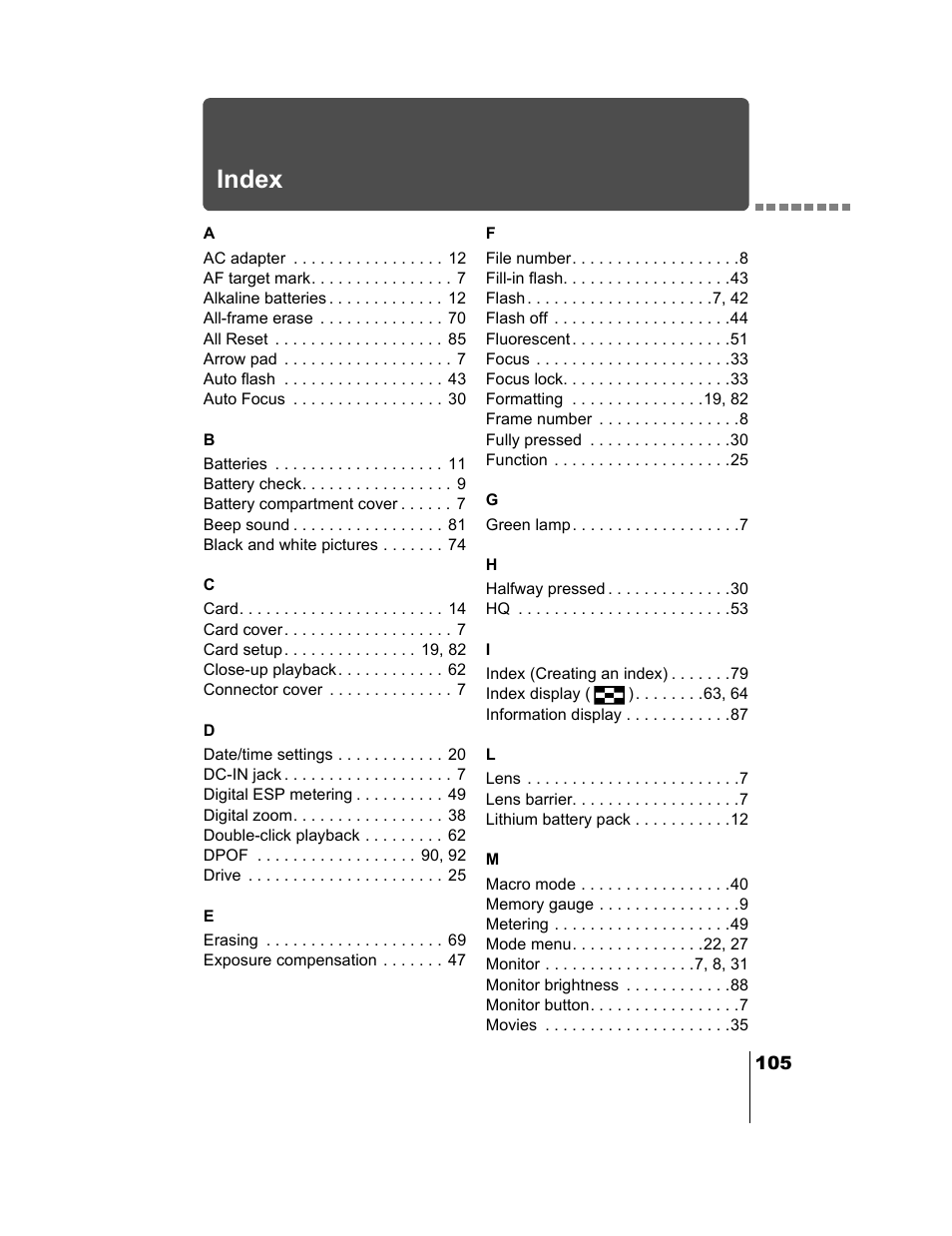 Index | Olympus CAMEDIA C-2 ZOOM User Manual | Page 106 / 140