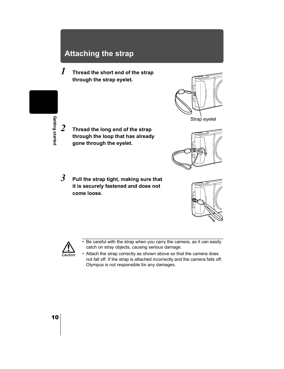 Attaching the strap | Olympus CAMEDIA C-2 ZOOM User Manual | Page 11 / 140